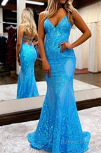 Sparkly Mermaid Backless Hot Pink Sequins Long Prom Dresses