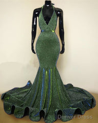 Sparkly Mermaid Halter Ruffles Prom Dresses