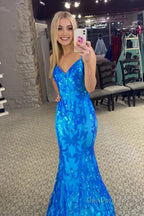 Sparkly Mermaid Orange Sequins Long Prom Dresses