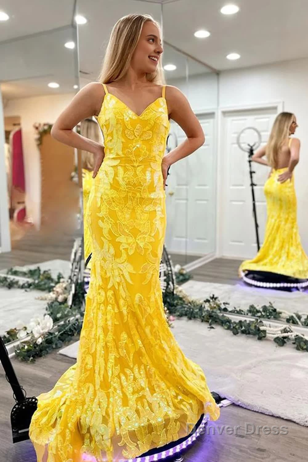 Sparkly Mermaid Orange Sequins Long Prom Dresses