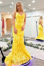 Sparkly Mermaid Orange Sequins Long Prom Dresses