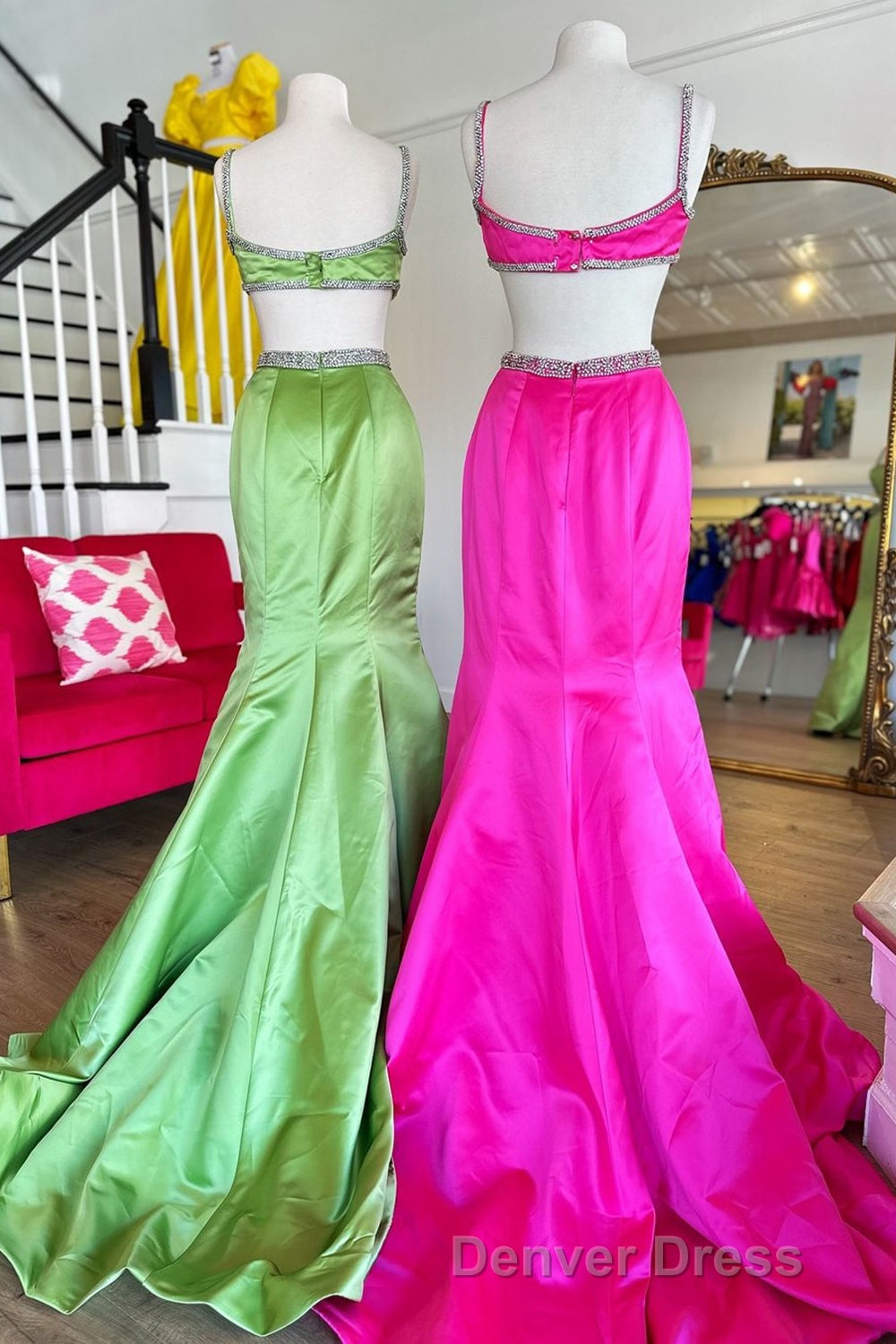 Mermaid Prom Dresses Spaghetti Straps Long Evening Dresses with Bow Secondary image