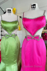 Mermaid Prom Dresses Spaghetti Straps Long Evening Dresses with Bow