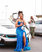 Sparkly Mermaid Sweetheart Neckline Royal Blue Black Girl Prom Dresses Long Prom Dresses