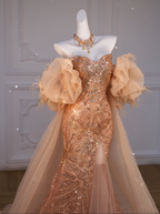 Sparkly Mermaid Sweetheart Sequin Long Slit Gold Prom Dress With Beads