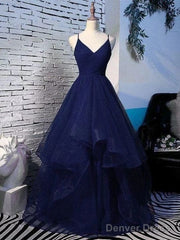 Sparkly Navy Blue Tulle Long Prom Dress Evening Dress