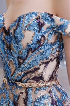 Sparkly Off-the-Shoulder Sequins A line Prom Dresses Floor Length