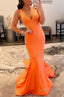 Sparkly Orange Beaded Mermaid Long Prom Dresses