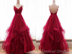 Sparkly Prom Dress V Neckline, Long Homecoming Dress, Formal Dress