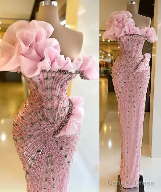 Sparkly Prom Dresses Beaded Crystals Pink Evening Formal Gowns