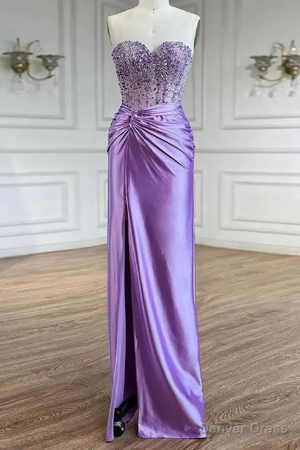 Purple Prom Dress Strapless Mermaid Corset Long Prom Dresses with Slit Main image