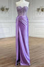 Purple Prom Dress Strapless Mermaid Corset Long Prom Dresses with Slit