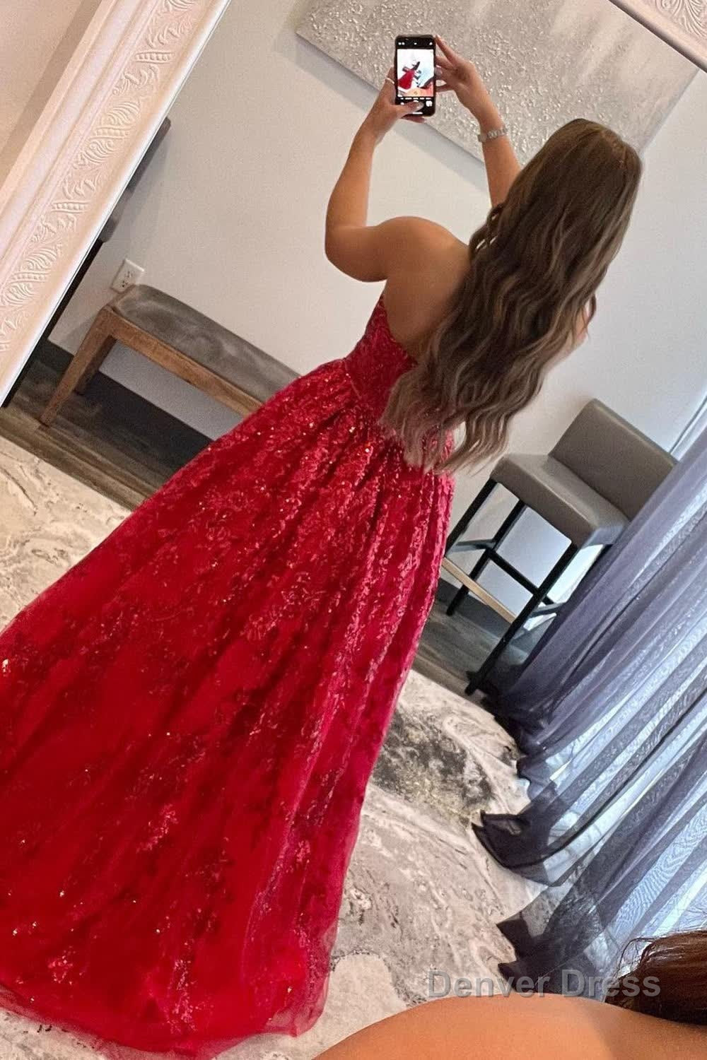 Sparkly Red Long Prom Dresses with Pockets Secondary image