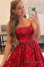 Sparkly Red Long Prom Dresses with Pockets