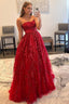 Sparkly Red Long Prom Dresses with Pockets