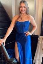 Sparkly Red Sheath Corset Long Prom Dresses with Lace