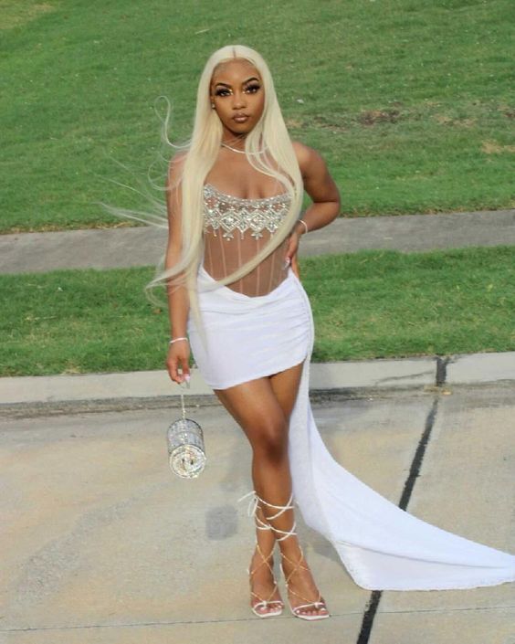 Sparkly Rhinestones White Homecoming Dresses Main image