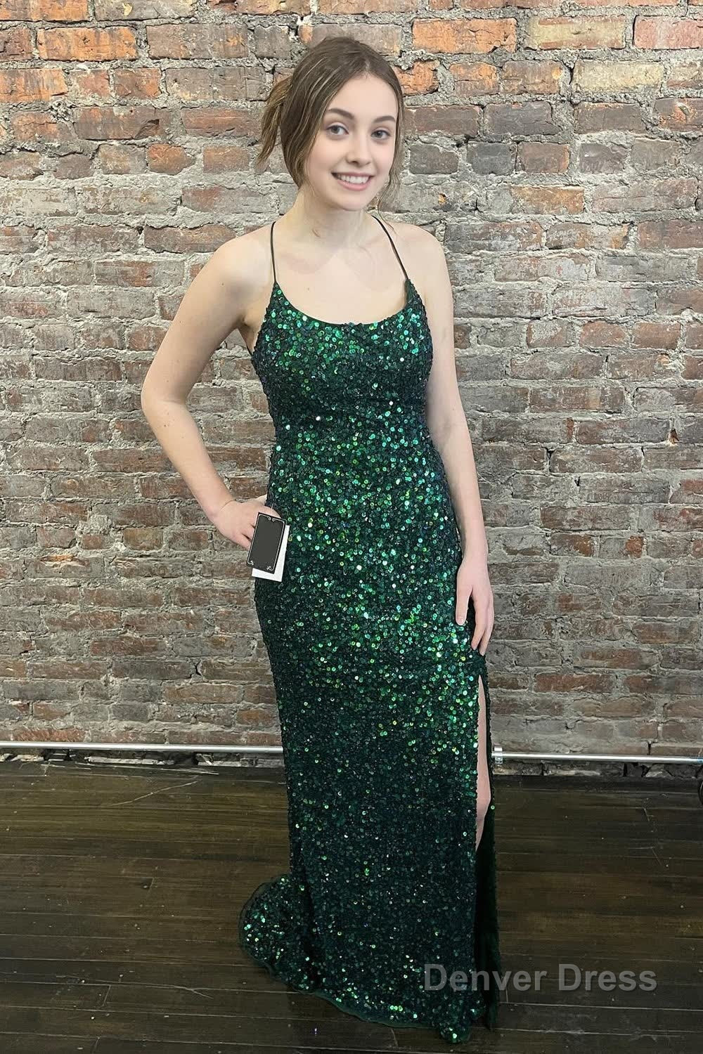 Sparkly Royal Blue Backless Sequins Long Prom Dresses with Slit