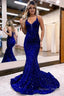 Sparkly Royal Blue Lace Up Back Sequins Mermaid Long Prom Dresses