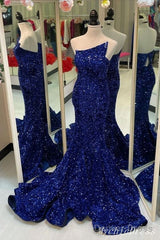 Sparkly Royal Blue Sequin Prom Dresses Mermaid Long Evening Gown