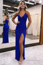 Sparkly Royal Blue Sequins Long Prom Dresses with Slit