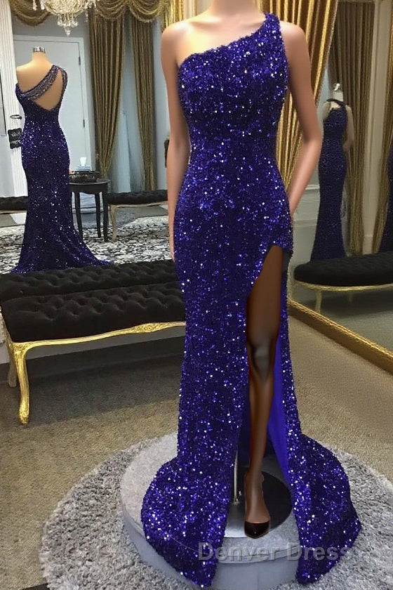 Sparkly Royal Blue Sequins One Shoulder Long Prom Main image