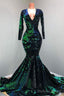 Sparkly Sequin Long Sleeve V-Neck Mermaid Prom Dresses