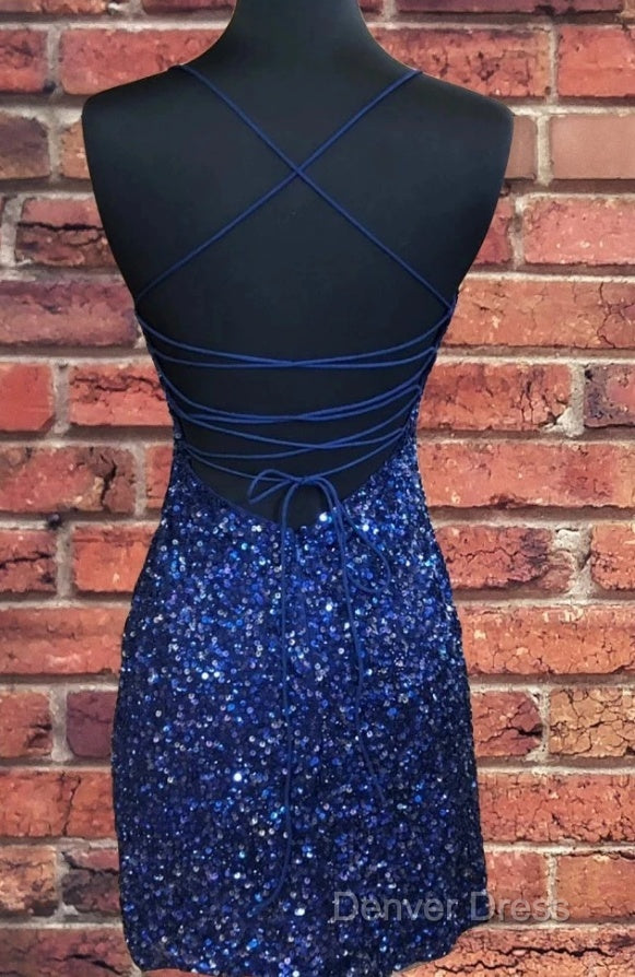 Sparkly Sequin Royal Blue Sheath Homecoming Dresses Secondary image