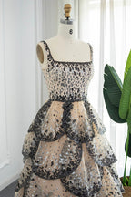 Sparkly Sequin Tiered Ruffles Elegant Women Prom Dresses