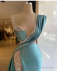 Sparkly Sequined Split Mermaid Evening Dresses Crystal Long Formal Prom Gowns Custom Made Plus Size Pageant Wear Party Dress