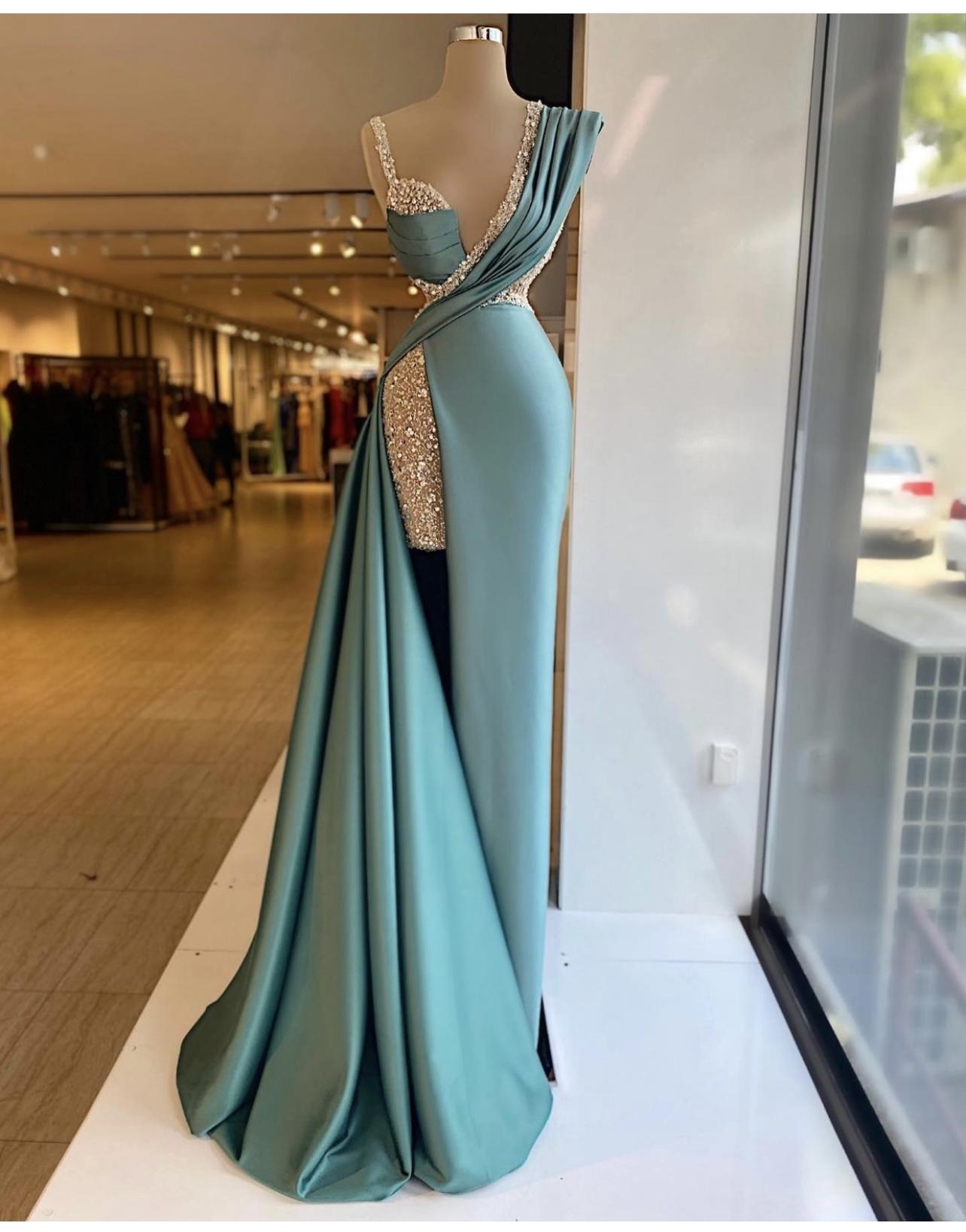 Sparkly Sequined Split Mermaid Prom Dress Crystal Long Prom Gown Custom Made Plus Size Pageant Wear Prom Dresses