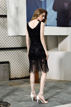 Sparkly Sequins Slim Prom Dress Black V Neck Sleeveless Prom Dresses