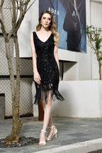 Sparkly Sequins Slim Prom Dress Black V Neck Sleeveless Prom Dresses