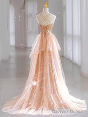 Sparkly Sheath Champagne Sequin Long Prom Dress Party Dresses