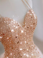 Sparkly Sheath Champagne Sequin Long Prom Dresses Party Dresses