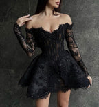 Sparkly Sheer Fully Sequined Lace Applique Homecoming Dresses
