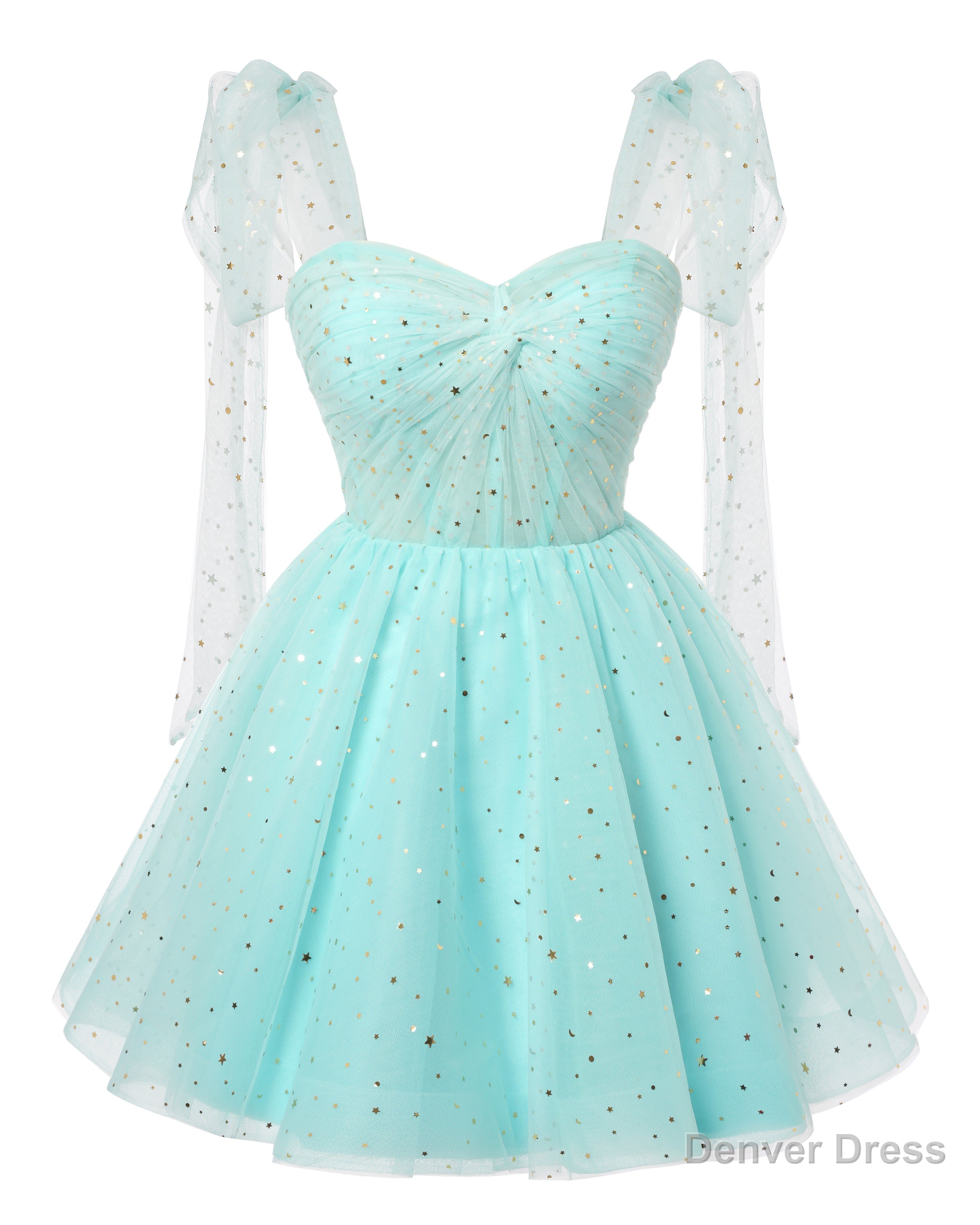 Sparkly Starry Mint Green Tulle Short Homecoming Dresses Spaghetti Bow Straps Prom Dress Sequin Cocktail Party Dress for Teens Secondary image