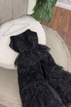Sparkly Stunning Black Sequined Sleeveless Strapless Long Prom Dresses With Split