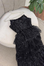 Sparkly Stunning Black Sequined Sleeveless Strapless Long Prom Dresses With Split