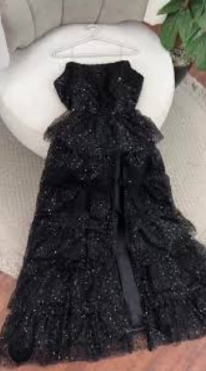 Sparkly Stunning Black Sequined Sleeveless Strapless Long Prom Dresses With Split