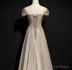 Sparkly Tulle Sequins Square Beading Prom Dress Long A Line Ball Gowns Prom Dresses