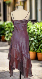 Sparkly Vintage Spaghetti Straps Purple Prom Dresses Ruffle Sleeveless Mermaid Ruffled Fromal Dresses