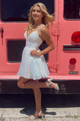 sparkly white sequins a line short homecoming dress