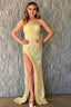 Sparkly Yellow Sequins Mermaid Long Prom Dresses with Appliques