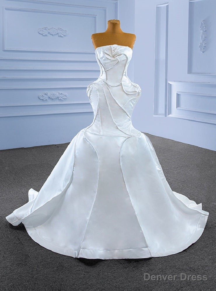 Special White Mermaid Satin Strapless Wedding Dresses