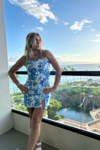 Spring Fling Dress, Strapless Floral Print Homecoming Dress, Mini Prom Dresses