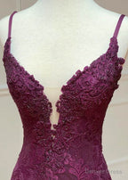 mermaid trumpet spaghetti straps grape lace beaded long Prom Dress