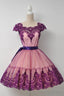 Square Cap Sleeves Knee Length Purple Homecoming Dresses With Sash