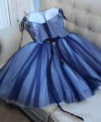Charming Blue Lace Tule A Lin Short Prom Dresses, Homecoming Dresses
