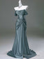 Steel Blue Silk Prom Dress Corset Back Prom Dresses with Off The Shoulder Design Plus Size